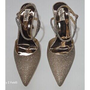 Badgley Mischka Champagne Glitter Pointed Toe Kamilah Ankle Strap Pump Size 10